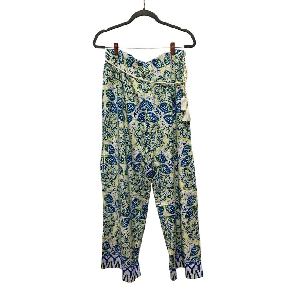 CeCe Wide Leg Linen High Waisted Pants Size L NWOT Coastal Preppy
